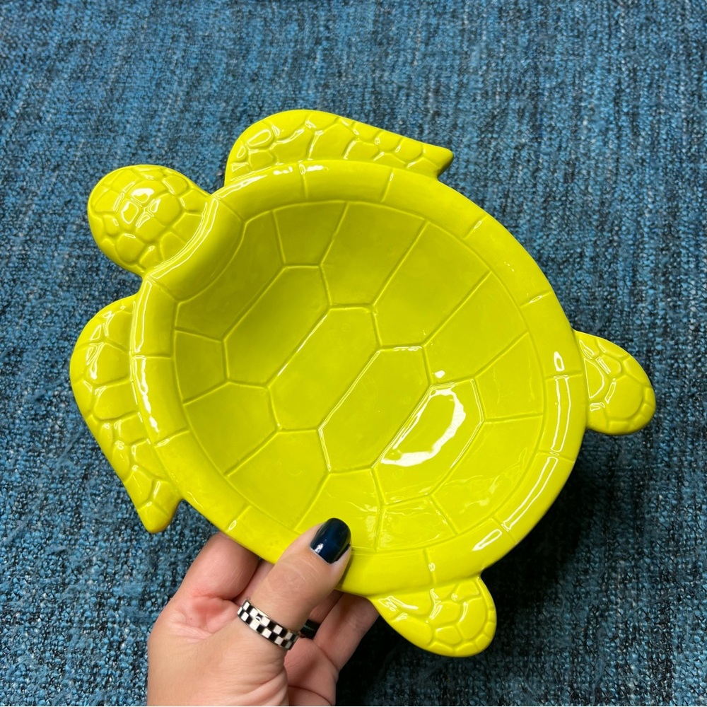 Magenta Exclusive Ceramic Turtle Bowl in Lime Green Glaze 9" Nautical Ocean